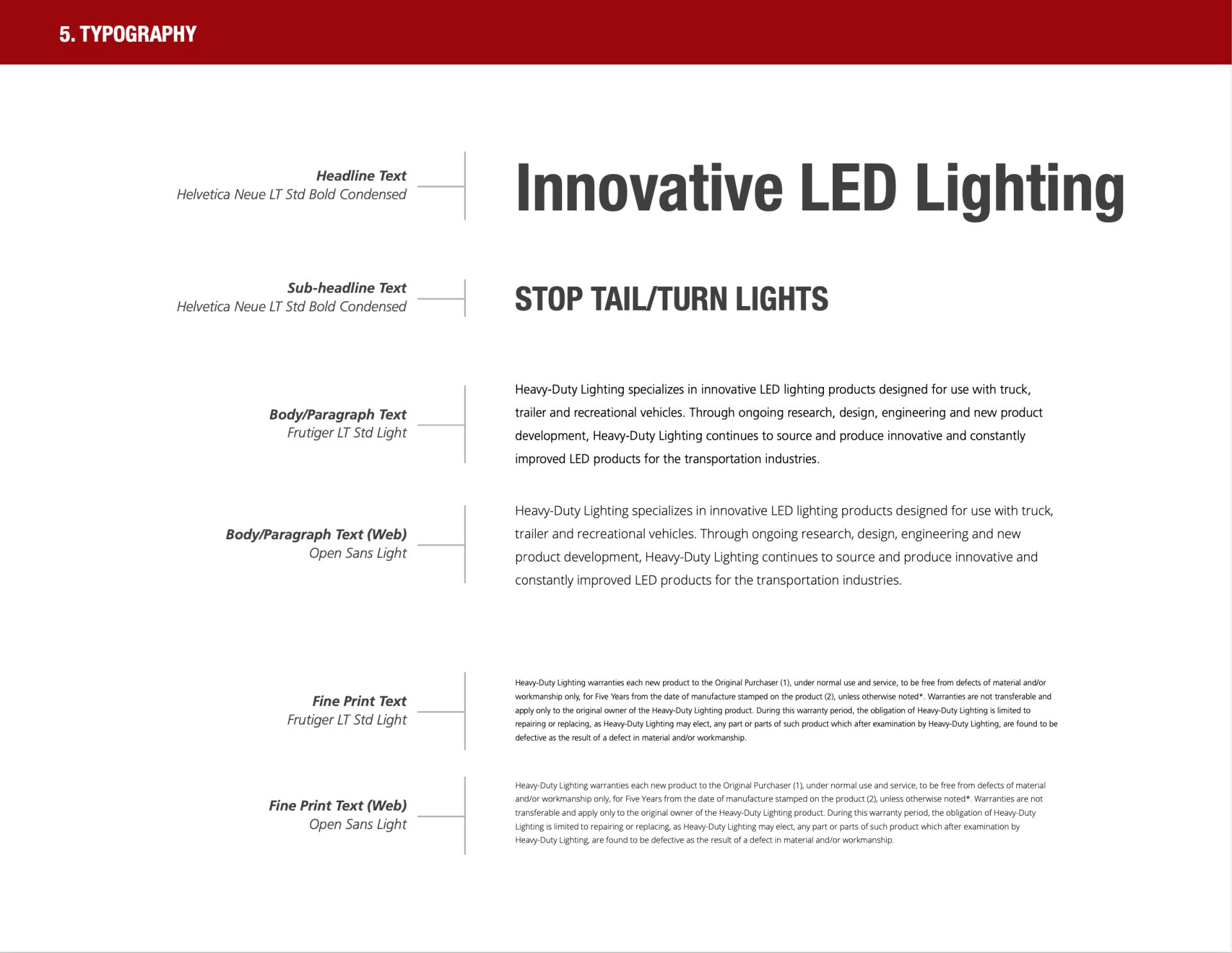 Typography example from a visual brand guide.